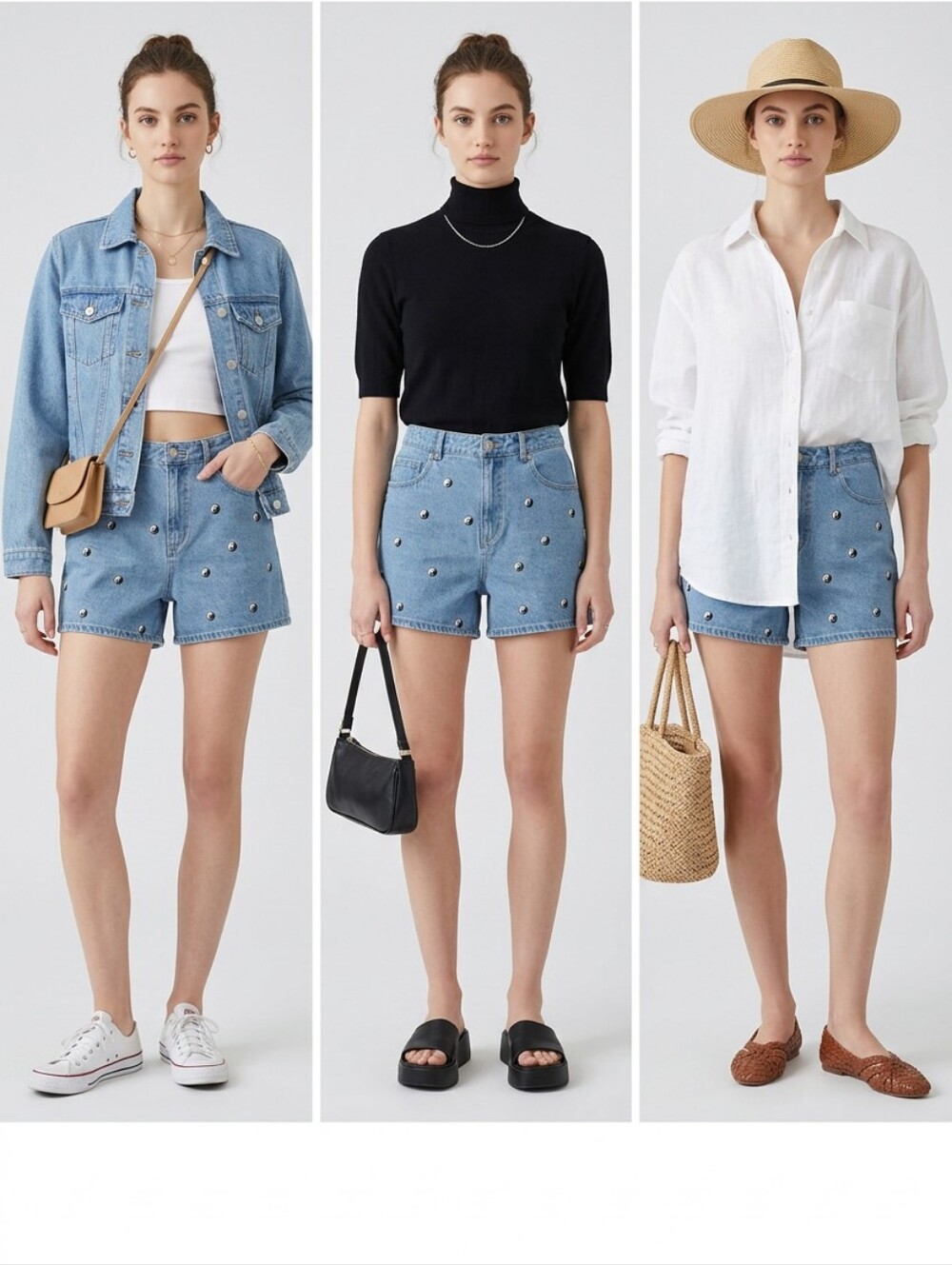 Forever 21 Light Blue Denim High-Waist Embellished Shorts